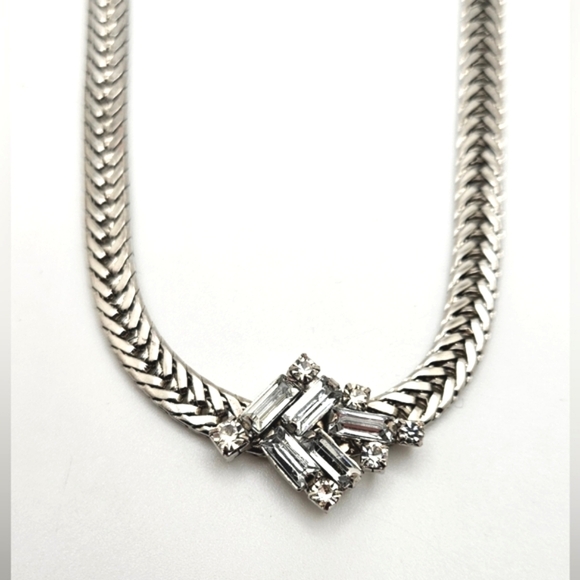 ๐๏ธ FREE ADD ON Vintage Possibly Upcycled Necklace Rhinestones Silver Tone - Picture 2 of 5